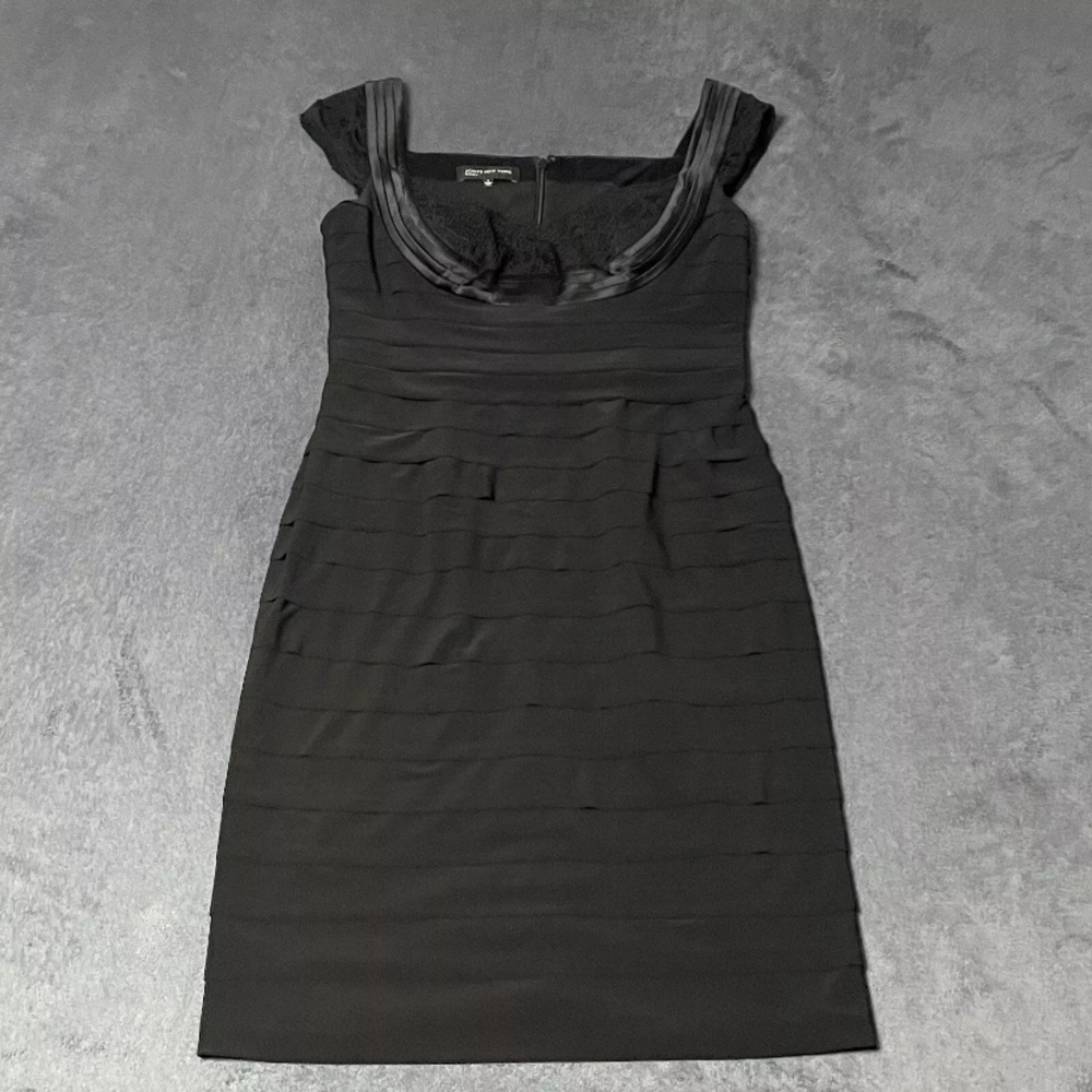 Jones New York Dress Womens 8 Black Sheath Lace Cap Sleeve Sweetheart Neck LBD